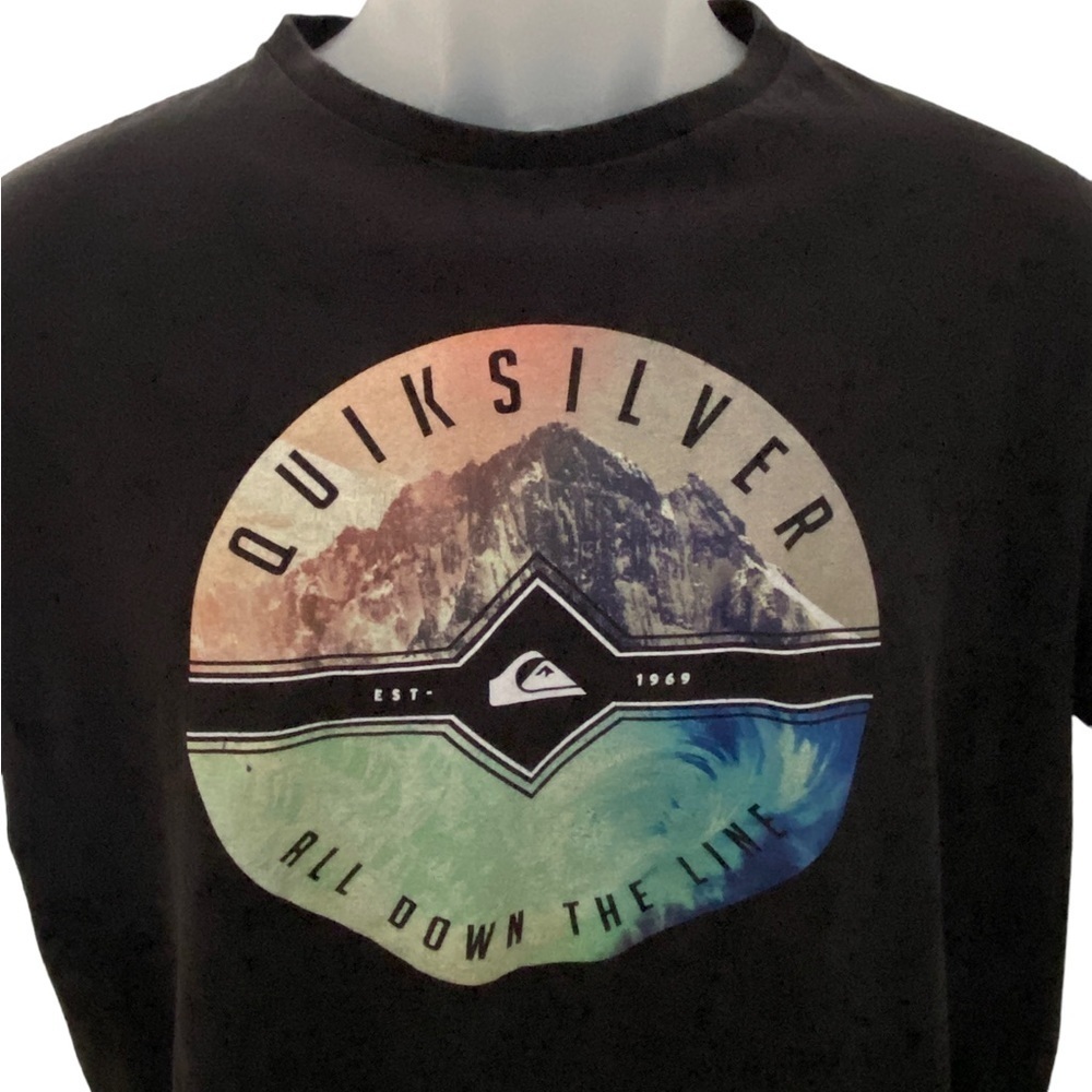 QUIKSILVER “All Down the Line” Black Surf Tee Shirt Men L Large - Picture 2 of 5